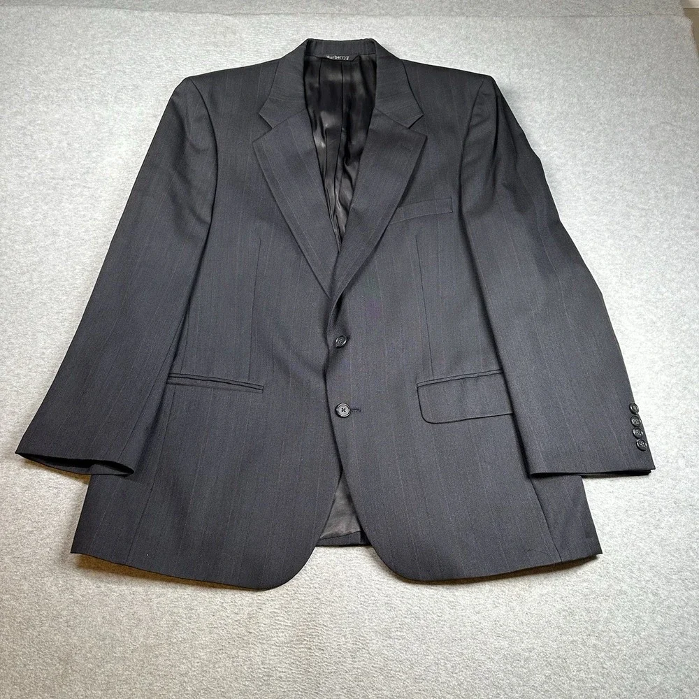 Vintage Burberrys Men's 44R Black Red Pinstriped Wool Blazer Jacket Saks USA